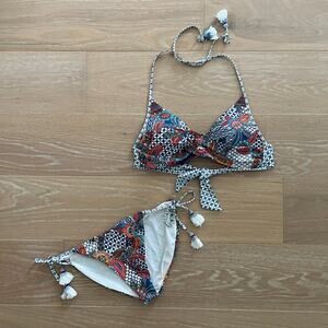 Red Carter 2 pc Bikini Tahitian Tide Twist Halter Top Paige Classic Cut Large 10